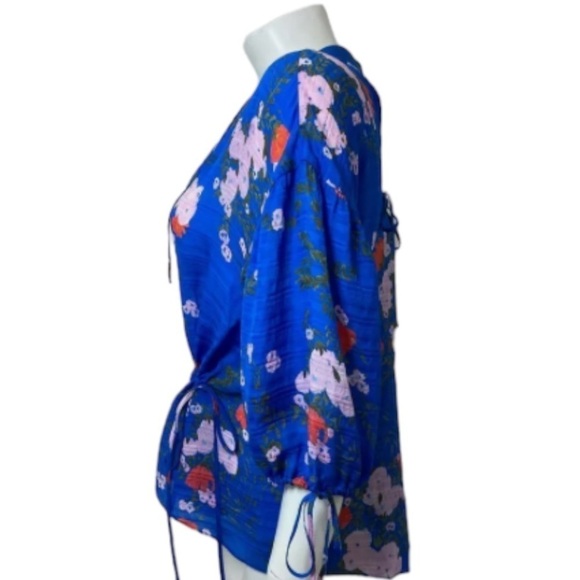 Tanya Taylor Silk Falling Floral Top Blouse Azure Blue NWOT - Picture 4 of 10